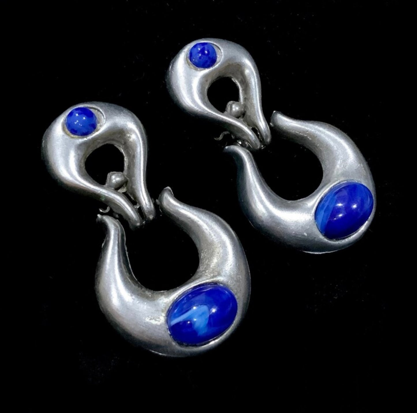 Huge Scandinavian Silver Pewter Modernist Brutalist Clip On Earrings