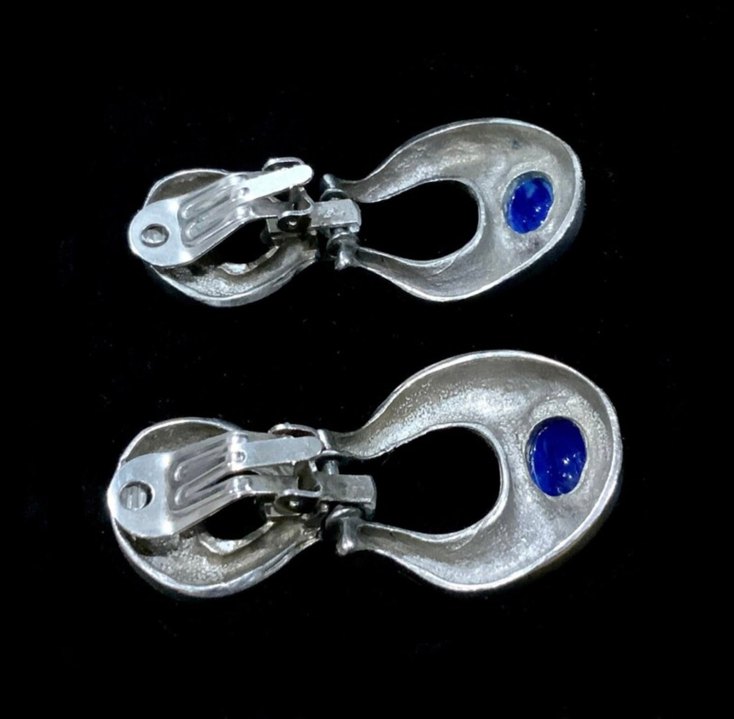 Huge Scandinavian Silver Pewter Modernist Brutalist Clip On Earrings