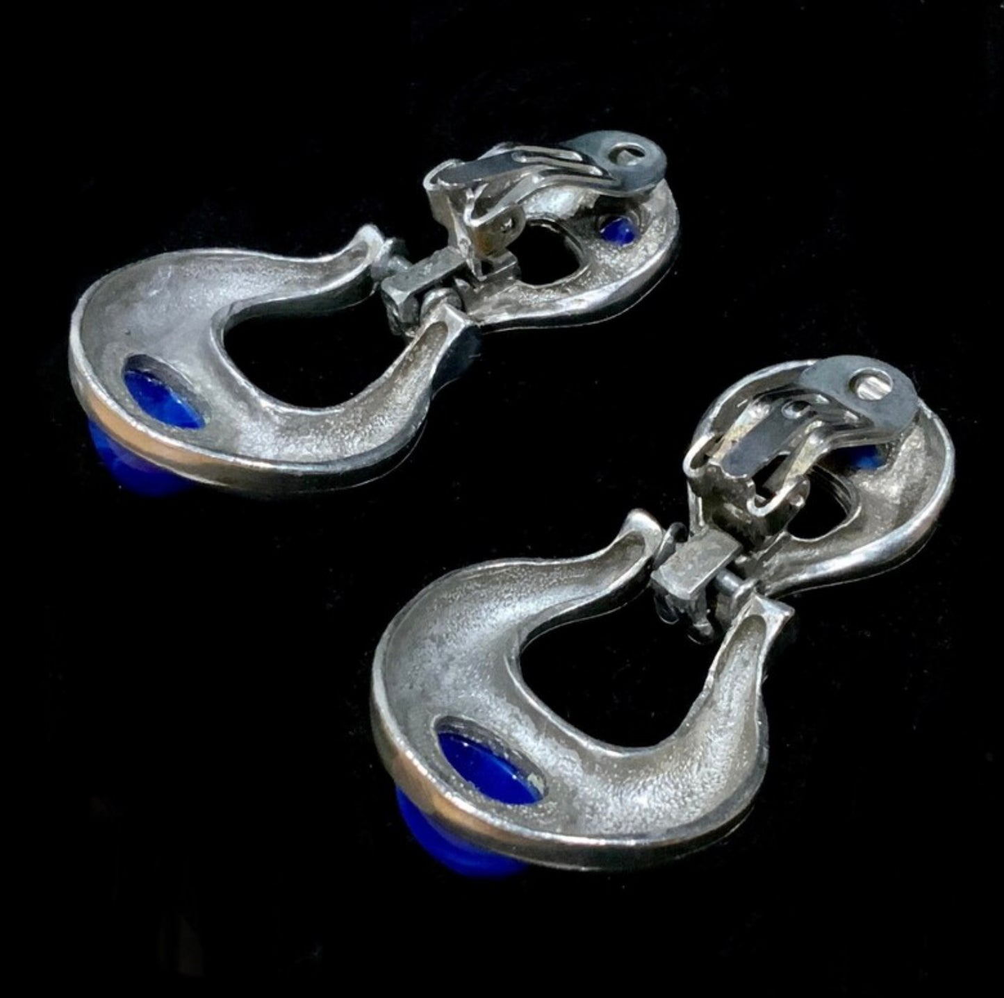 Huge Scandinavian Silver Pewter Modernist Brutalist Clip On Earrings