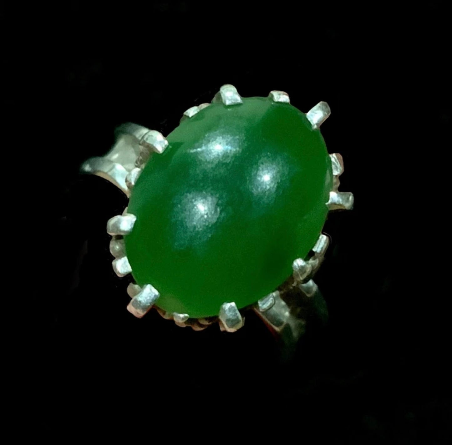 925 Sterling Silver & Jade Ring Size 7 N 1/2 Mid Century Denmark