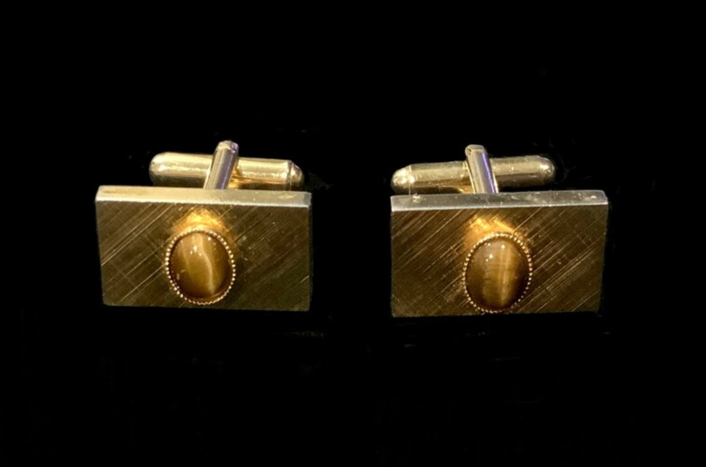 Gold Tone & Tigers Eye Cufflinks 70s Retro