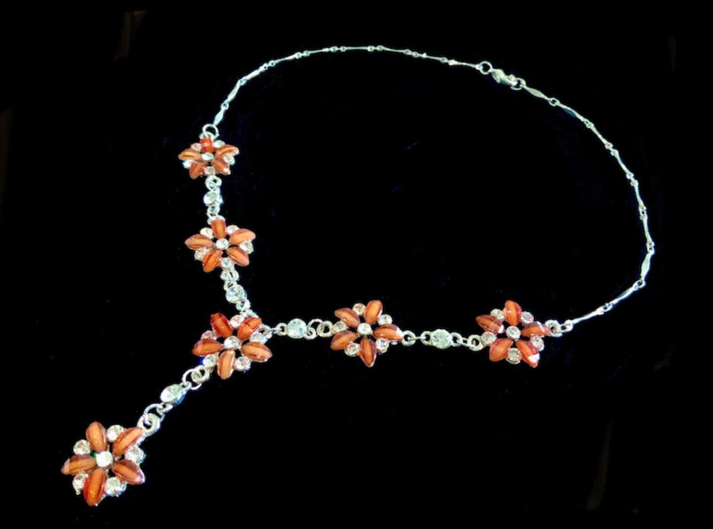 Orange Thermoset Resin Silver Lavalier Necklace