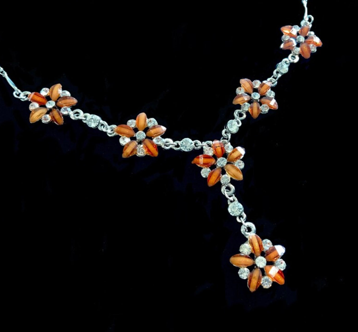 Orange Thermoset Resin Silver Lavalier Necklace