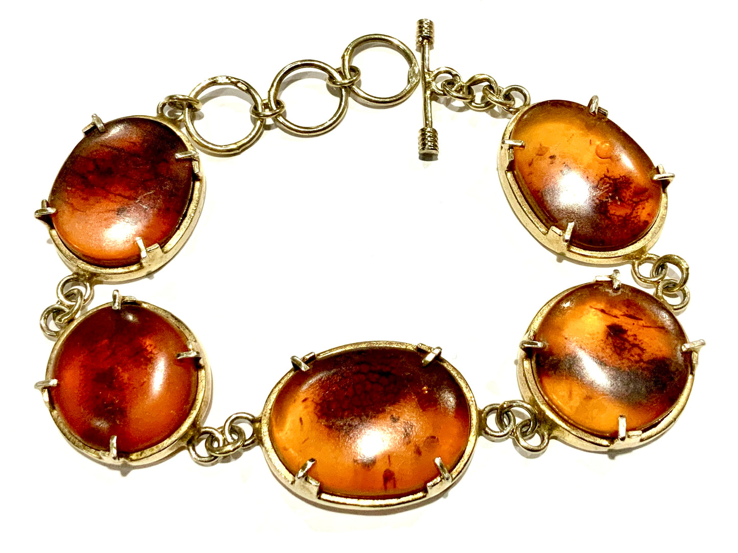 Vintage Baltic Amber & Sterling Silver 925 Gold Wash Bracelet