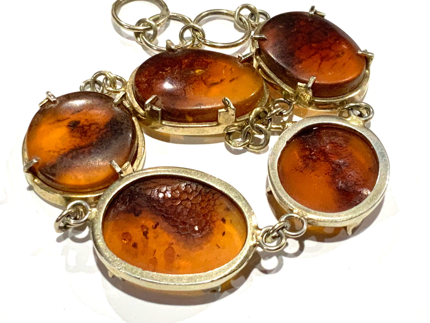 Vintage Baltic Amber & Sterling Silver 925 Gold Wash Bracelet