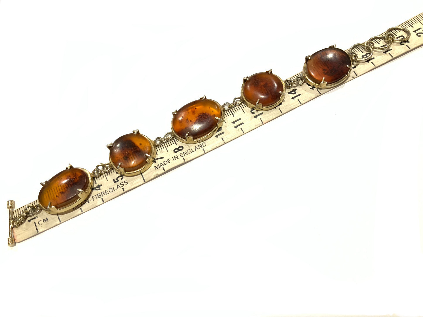 Vintage Baltic Amber & Sterling Silver 925 Gold Wash Bracelet