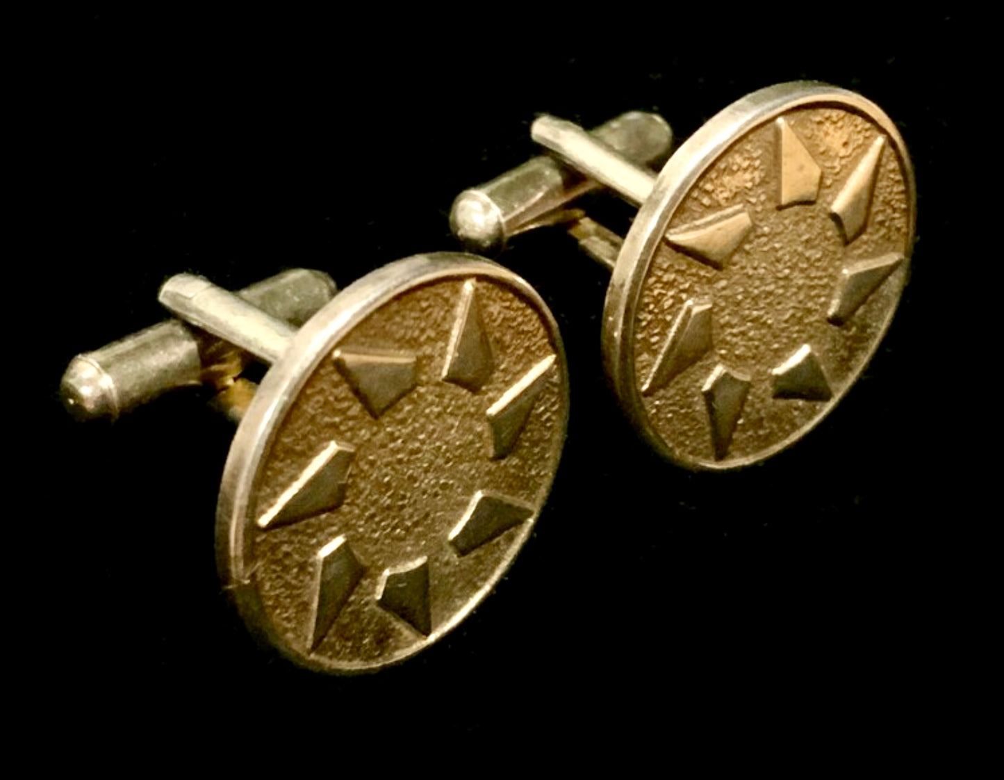 Gold Tone Round Retro Sunburst Cufflinks