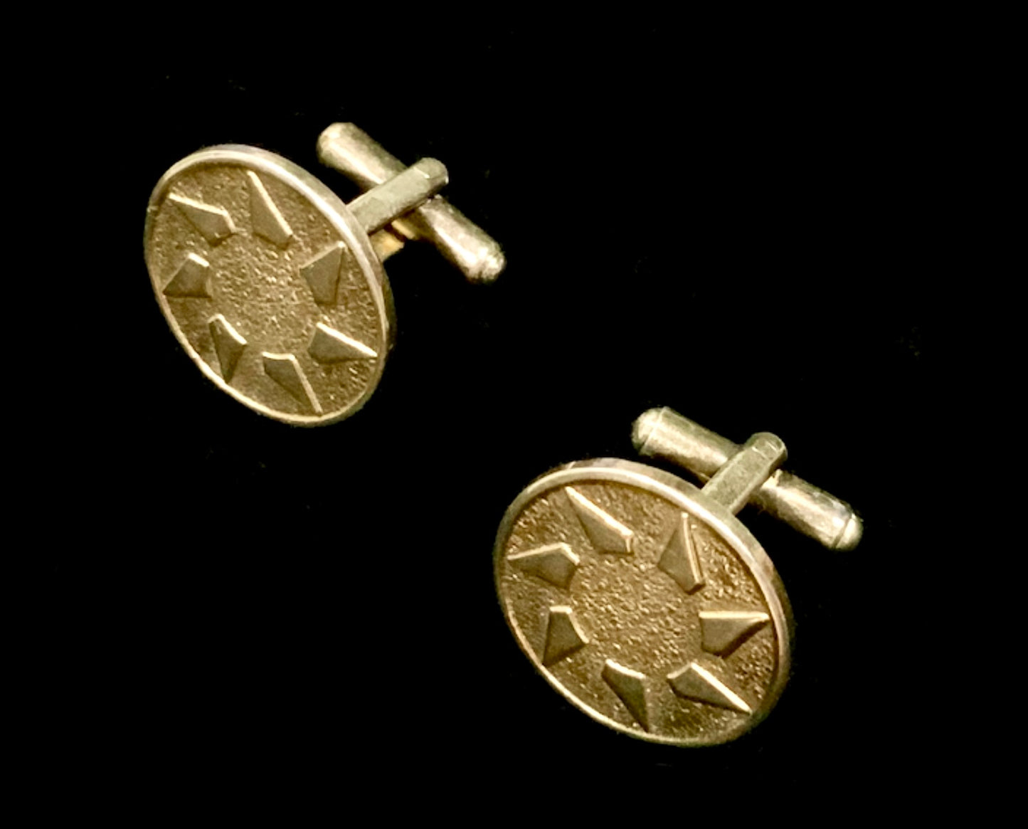 Gold Tone Round Retro Sunburst Cufflinks