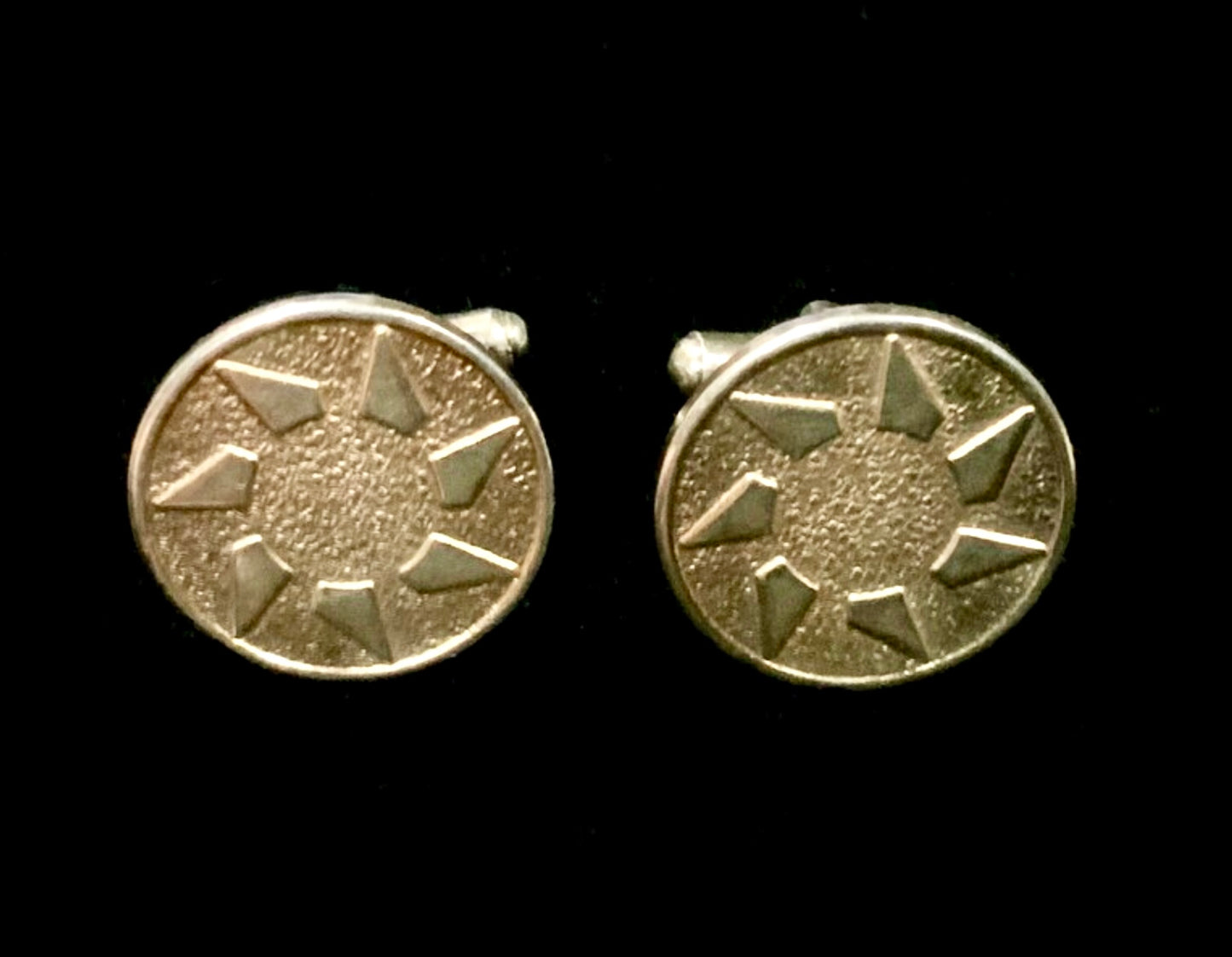 Gold Tone Round Retro Sunburst Cufflinks