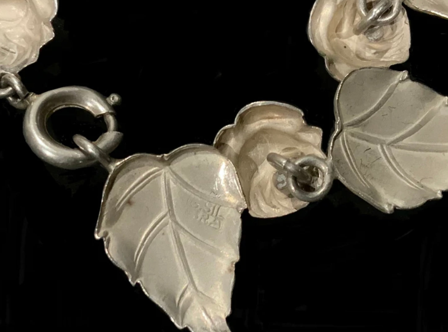 Art Deco Sterling Silver Repousse Rose Flower Link Choker Necklace Signed ARA