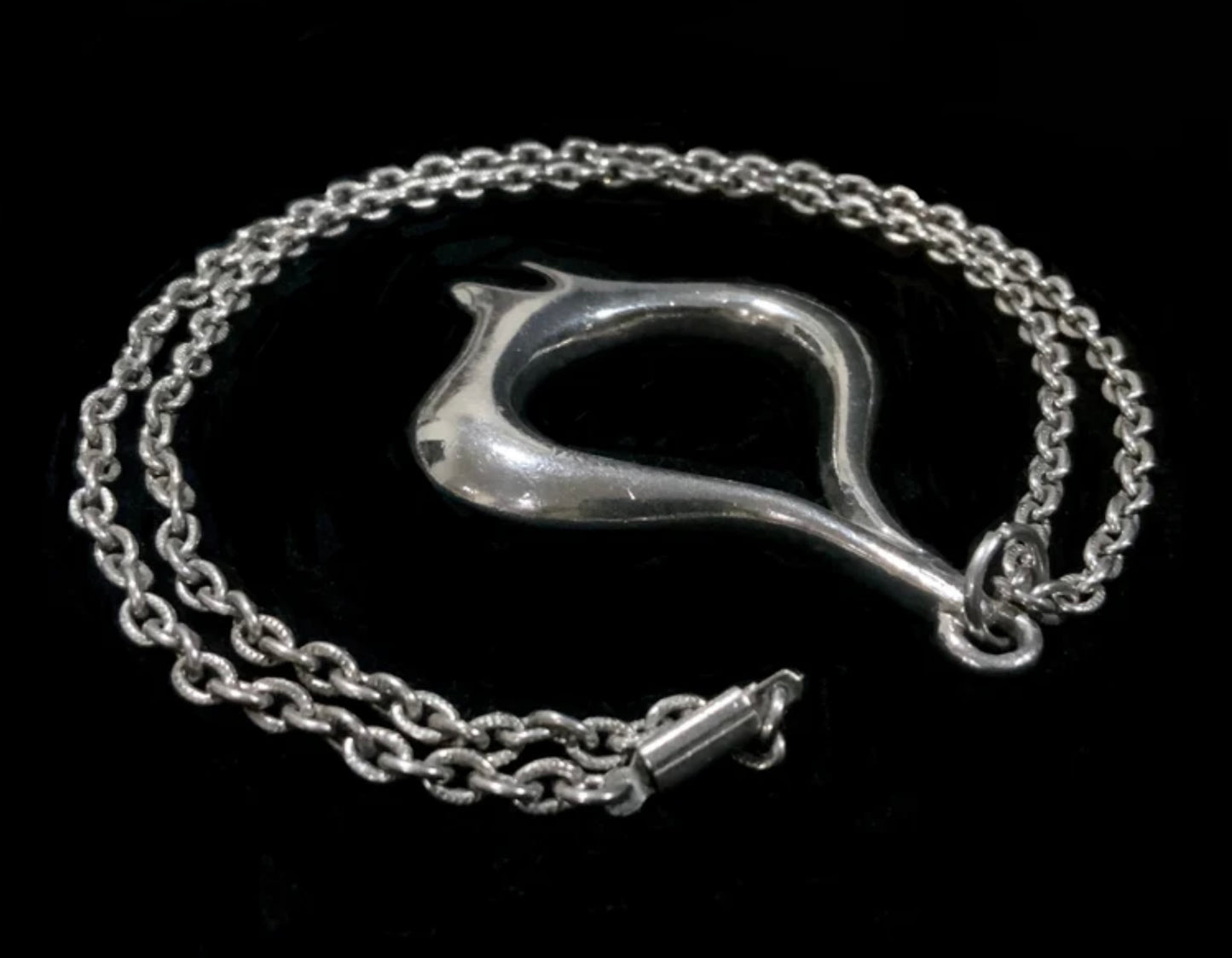 Modernist Silver Chrome 7cm Pendent & Chain Necklace 52cm Vintage 1960s