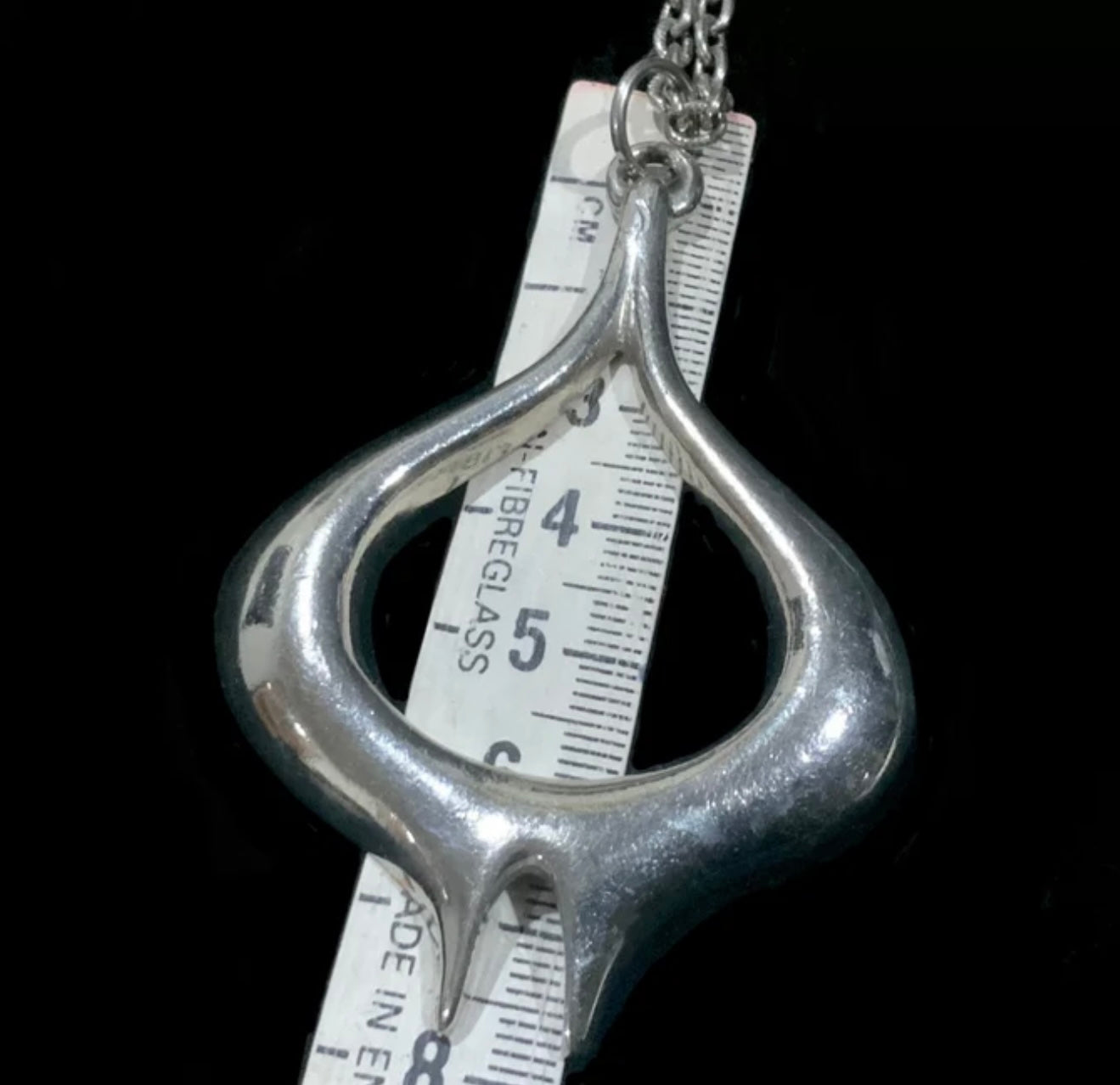 Modernist Silver Chrome 7cm Pendent & Chain Necklace 52cm Vintage 1960s