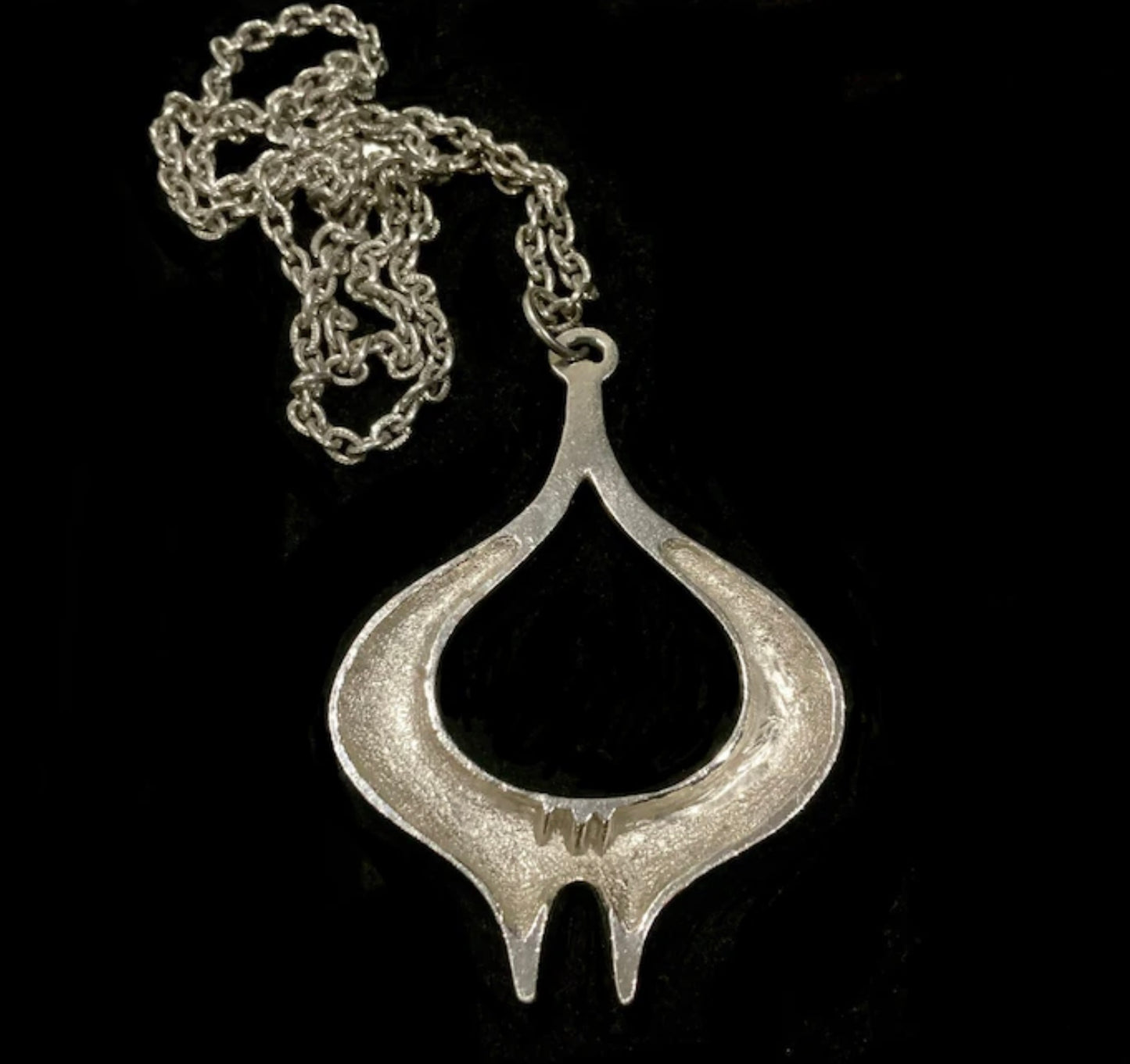 Modernist Silver Chrome 7cm Pendent & Chain Necklace 52cm Vintage 1960s