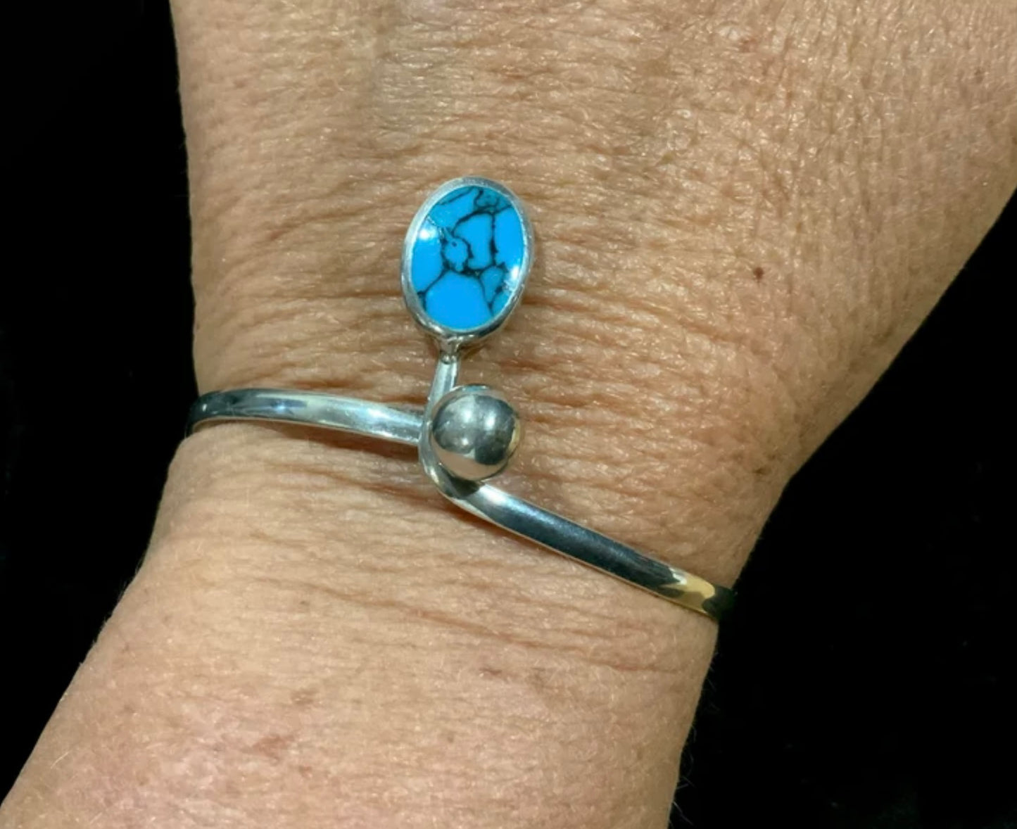 Turquoise & 925 Sterling Silver Modernist Bangle Bracelet