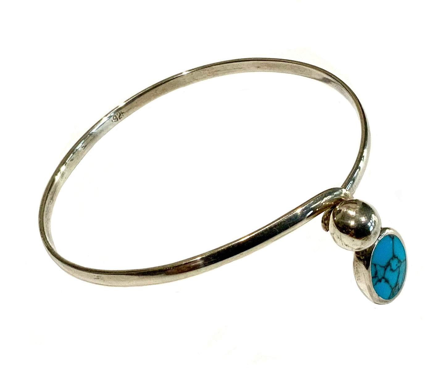 Turquoise & 925 Sterling Silver Modernist Bangle Bracelet