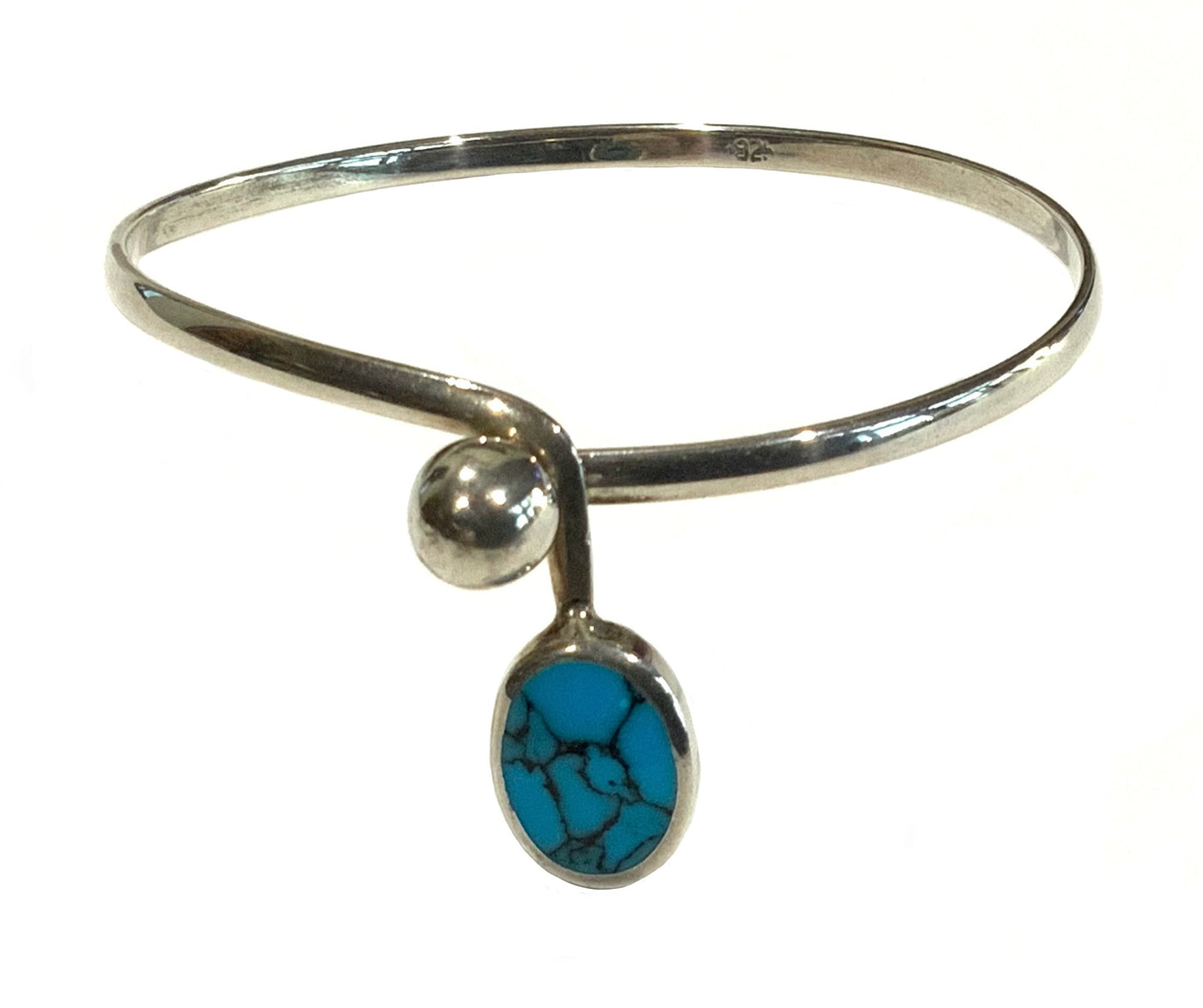 Turquoise & 925 Sterling Silver Modernist Bangle Bracelet