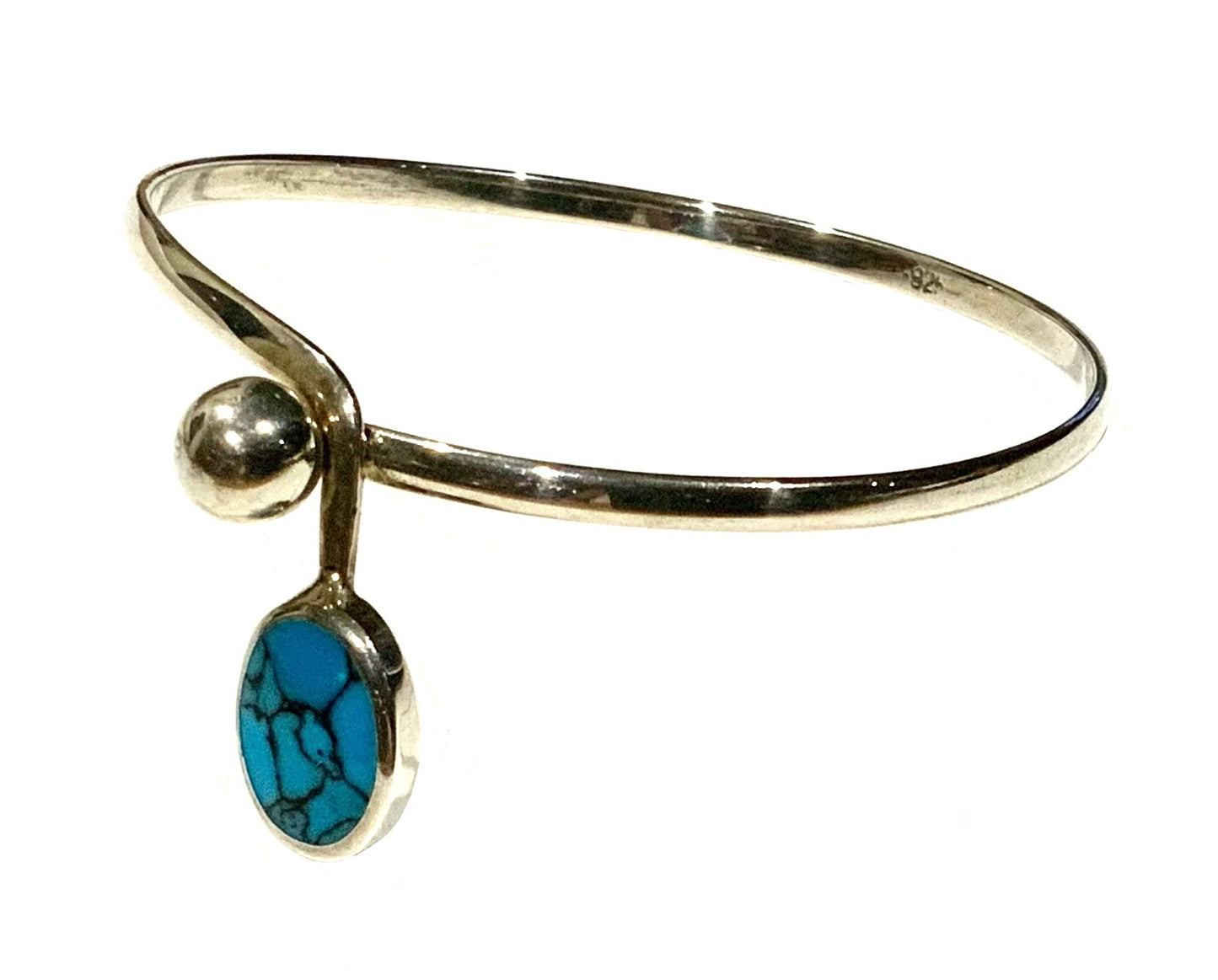 Turquoise & 925 Sterling Silver Modernist Bangle Bracelet
