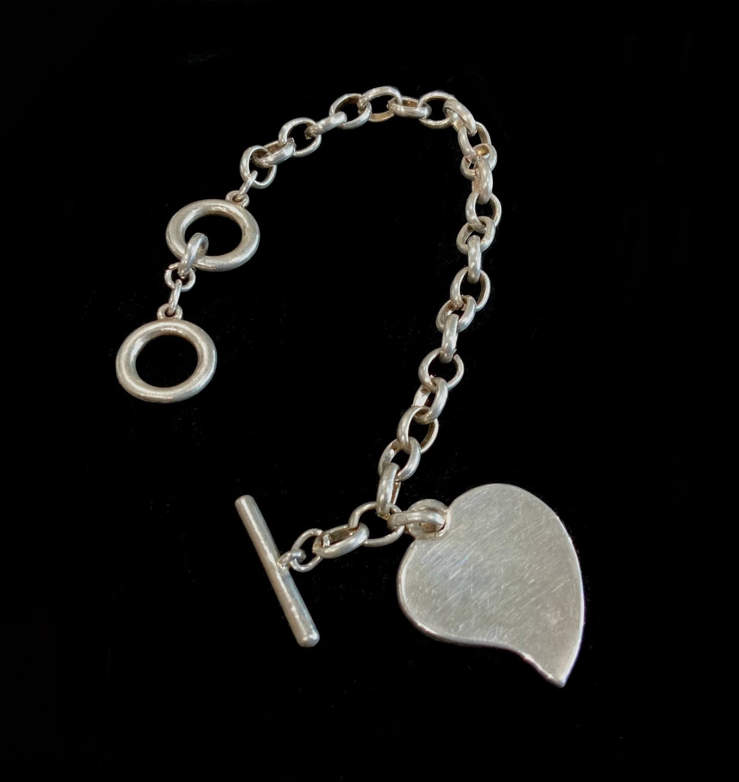Vintage Silver Plated Heart Toggle Bracelet 17cm / 20cm