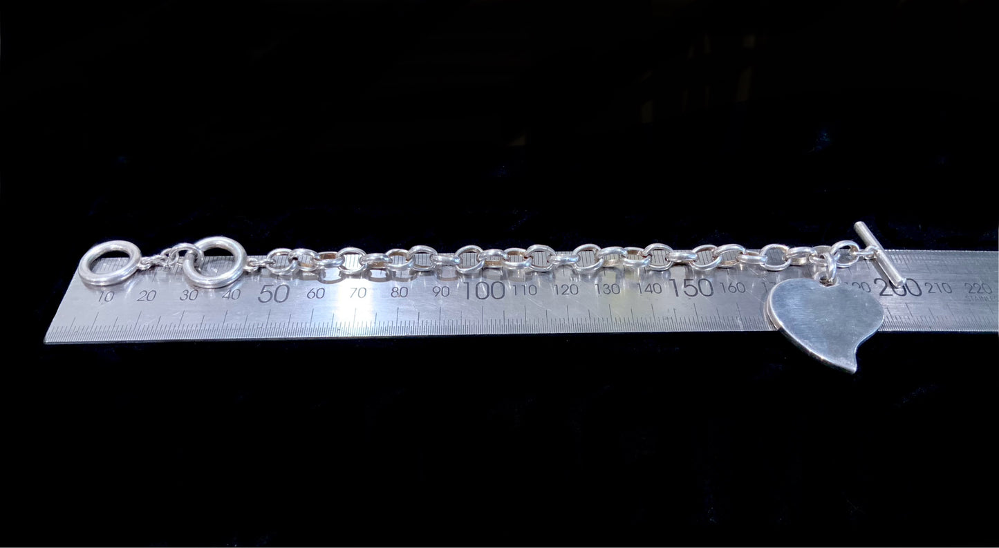 Vintage Silver Plated Heart Toggle Bracelet 17cm / 20cm