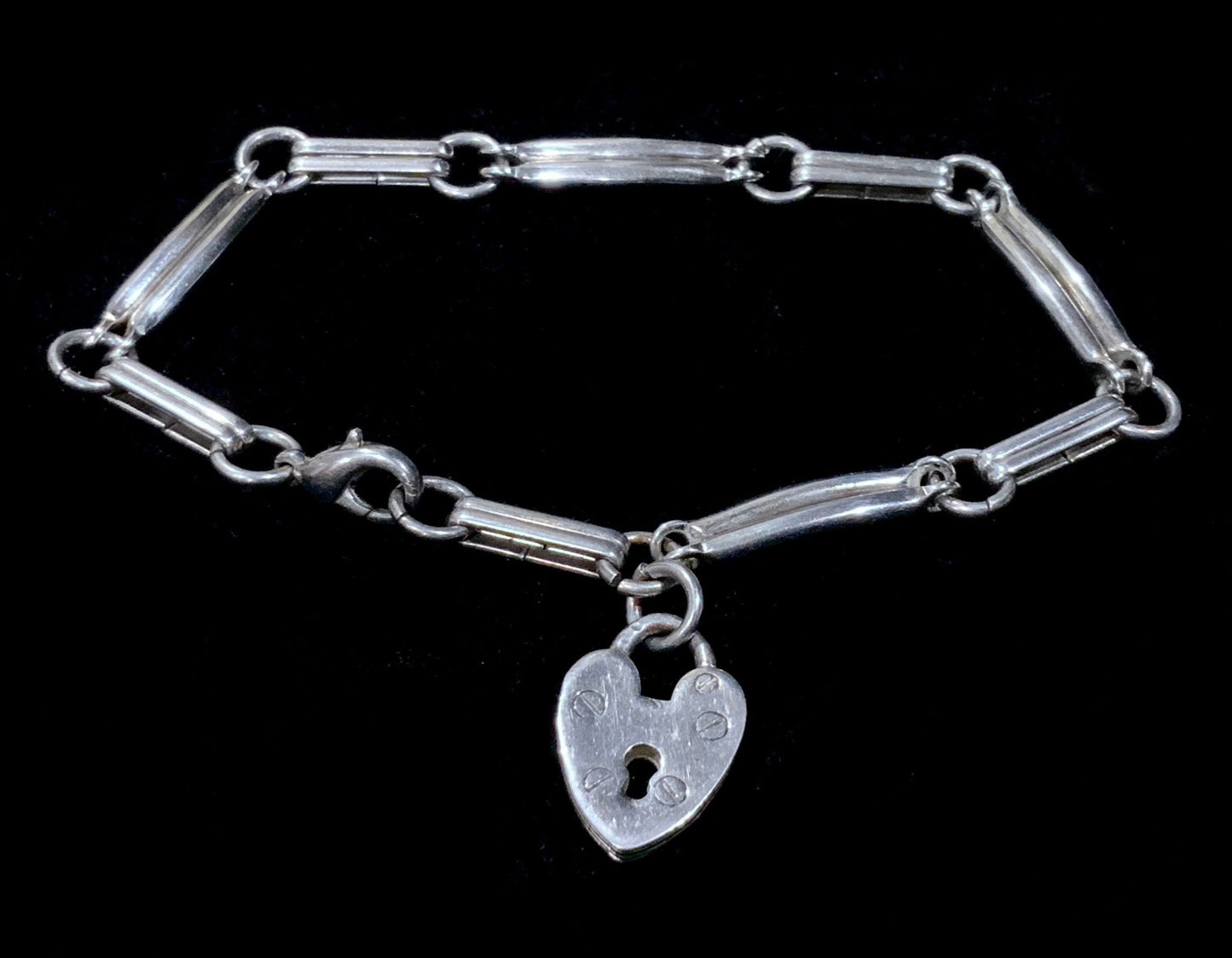 Vintage Silver Plated Victorian Style Gate Link Bracelet Heart Charm 20cm