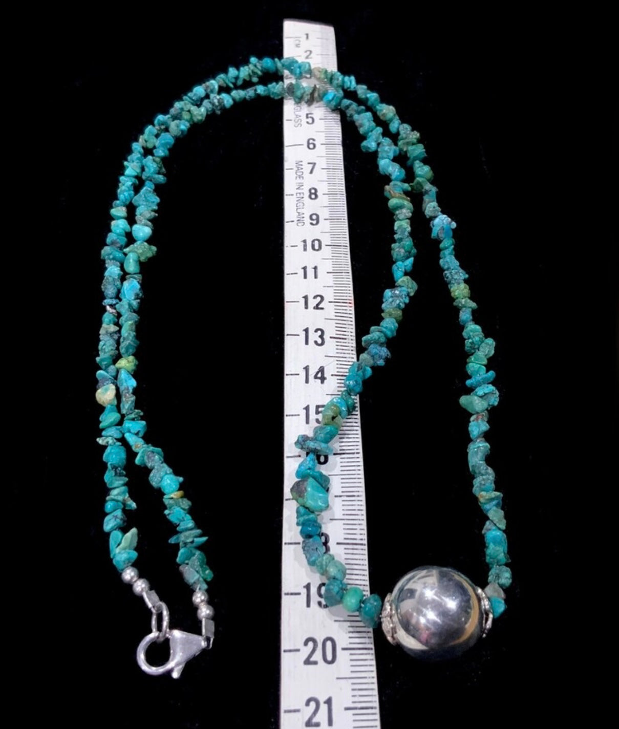 Long Sterling Silver 925 & Turquoise Tumble Stone Necklace