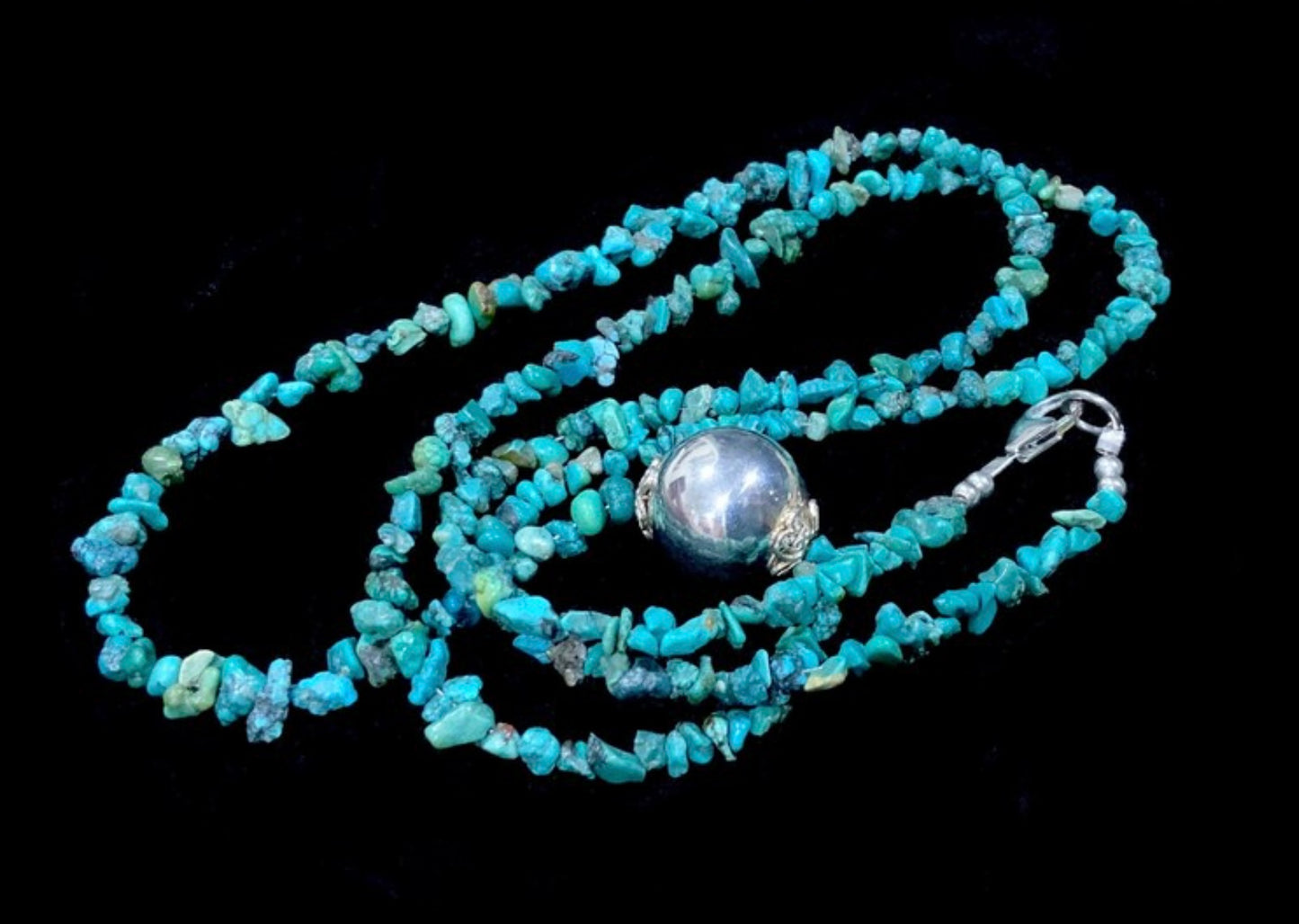 Long Sterling Silver 925 & Turquoise Tumble Stone Necklace