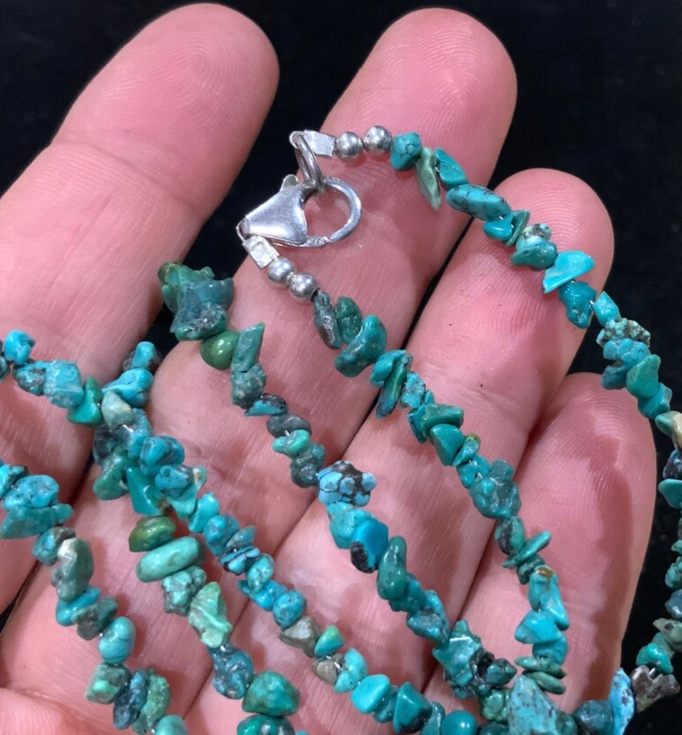 Long Sterling Silver 925 & Turquoise Tumble Stone Necklace