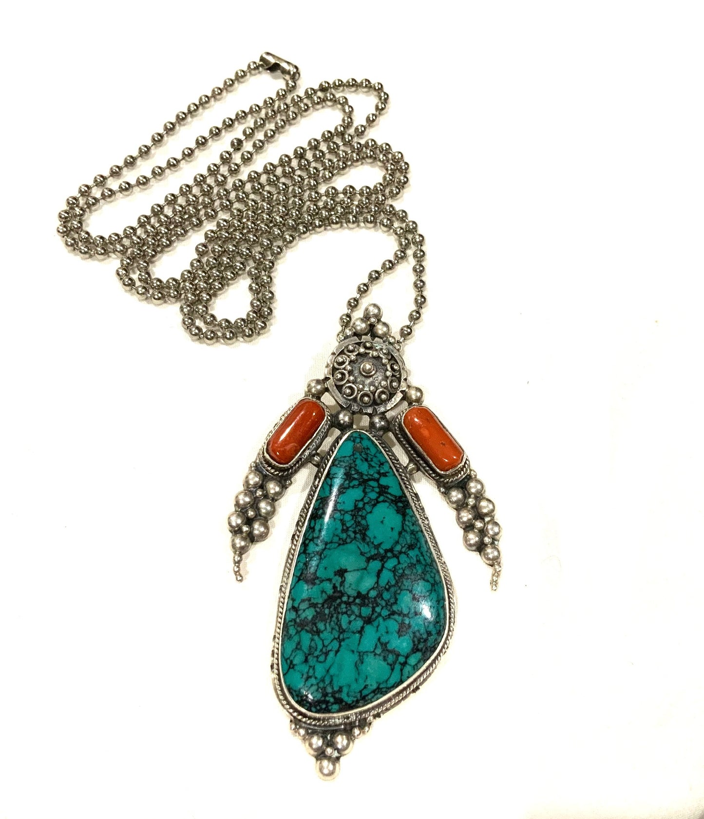 Native American Corn Maiden Turquoise & Sterling Silver Pendant Necklace