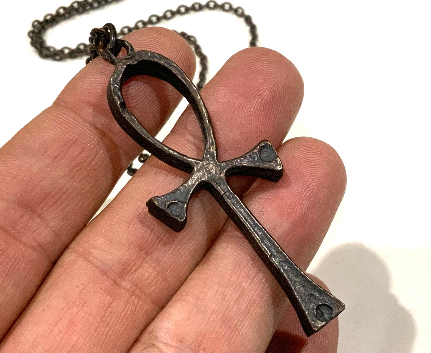 Brutalist Copper Ankh Pendant Necklace 60cm