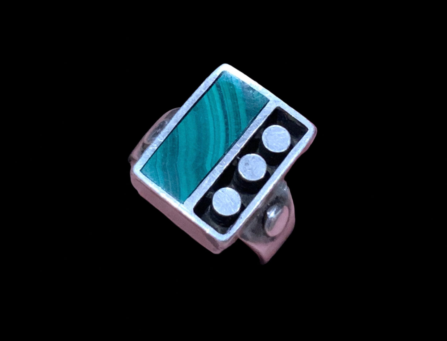 925 Sterling Silver & Malachite Domino Ring Size Q