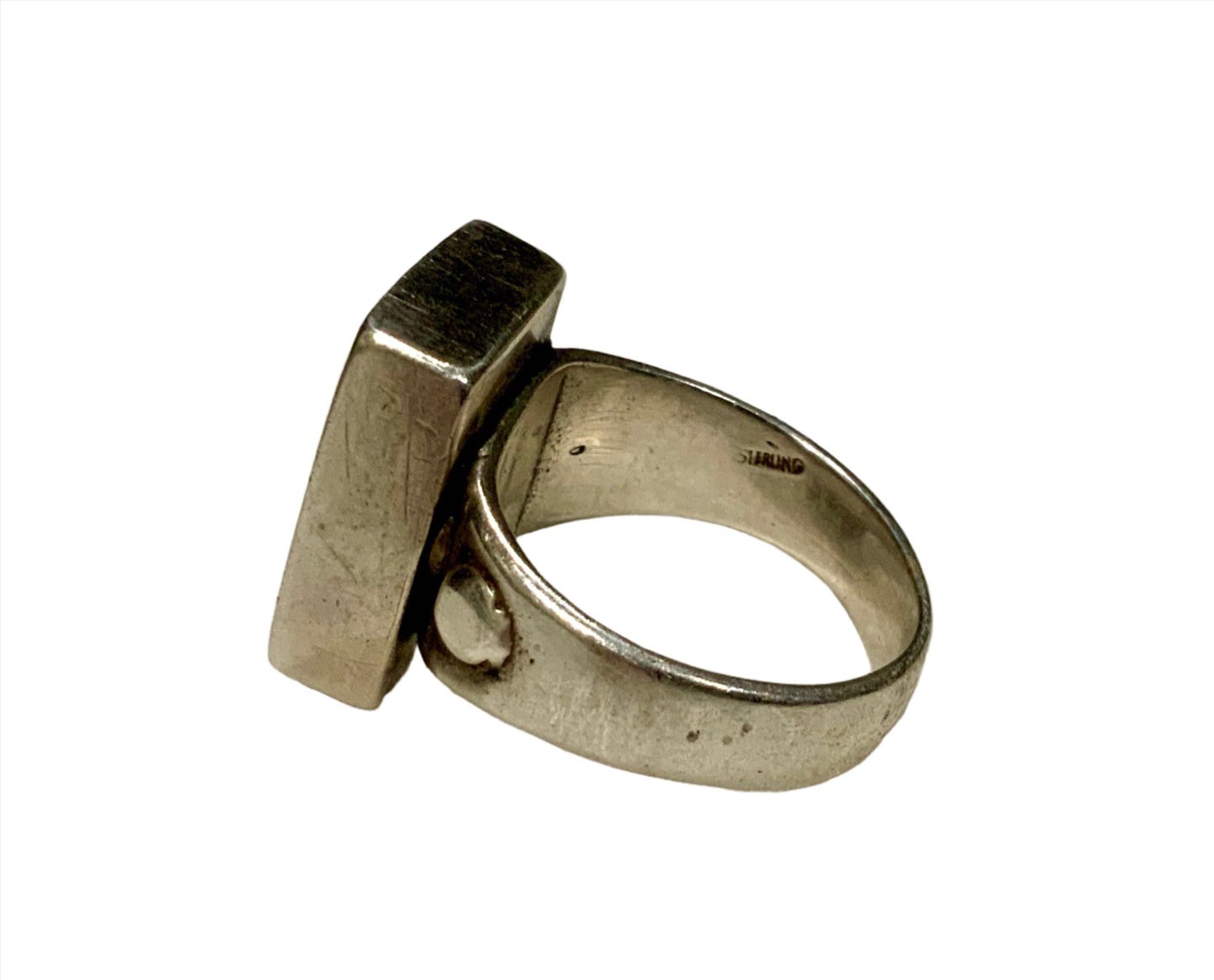 925 Sterling Silver & Malachite Domino Ring Size Q