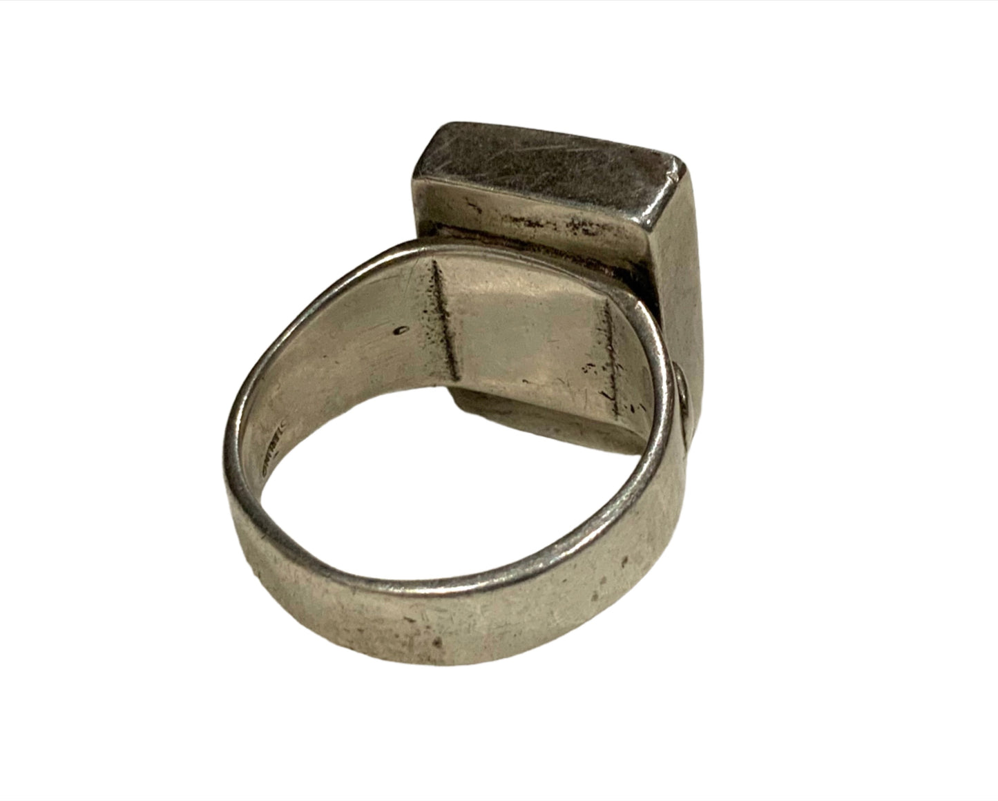 925 Sterling Silver & Malachite Domino Ring Size Q