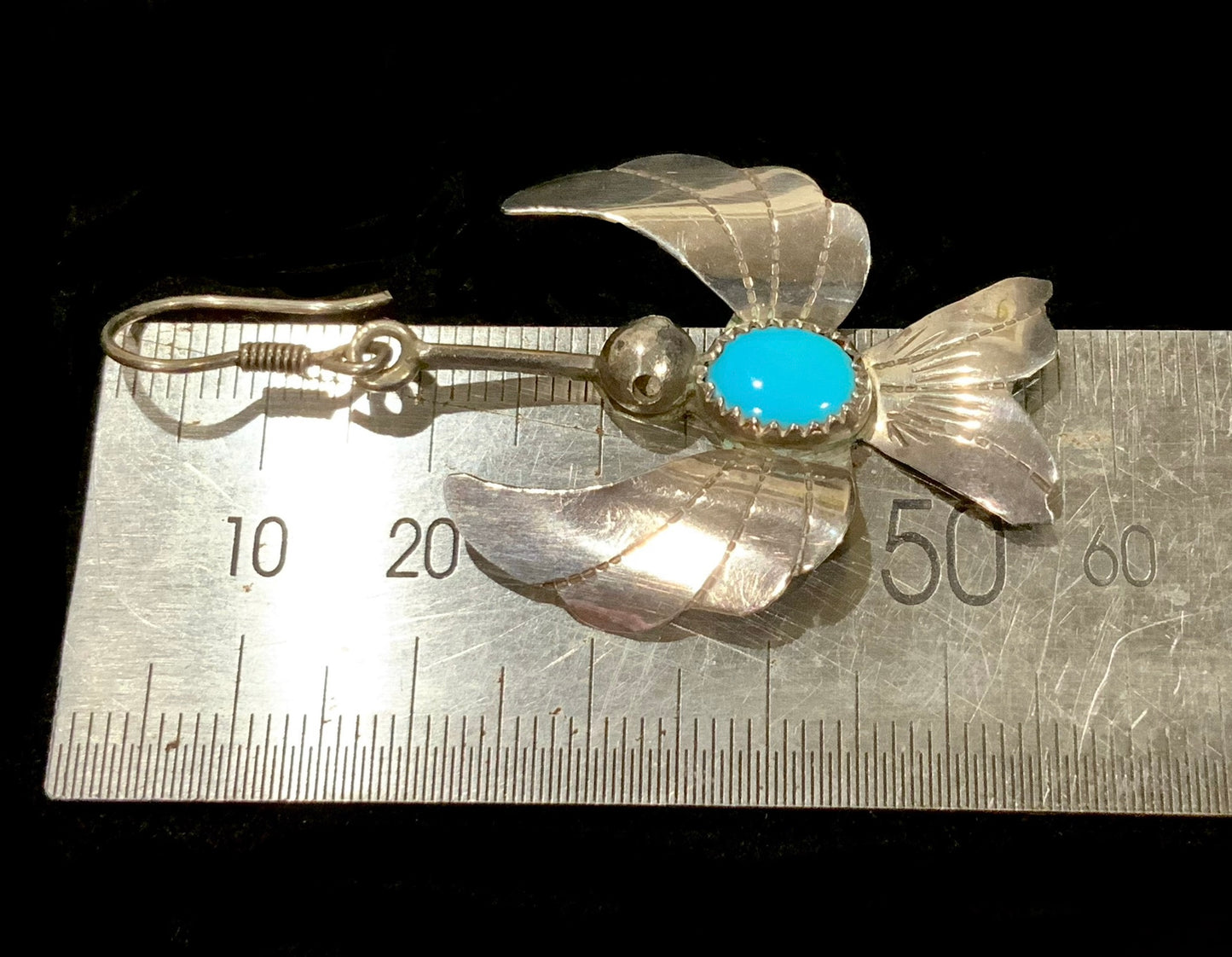 Fatoya Yazzie Navajo Sterling Silver & Turquoise Hummingbird Earrings 5.5cm