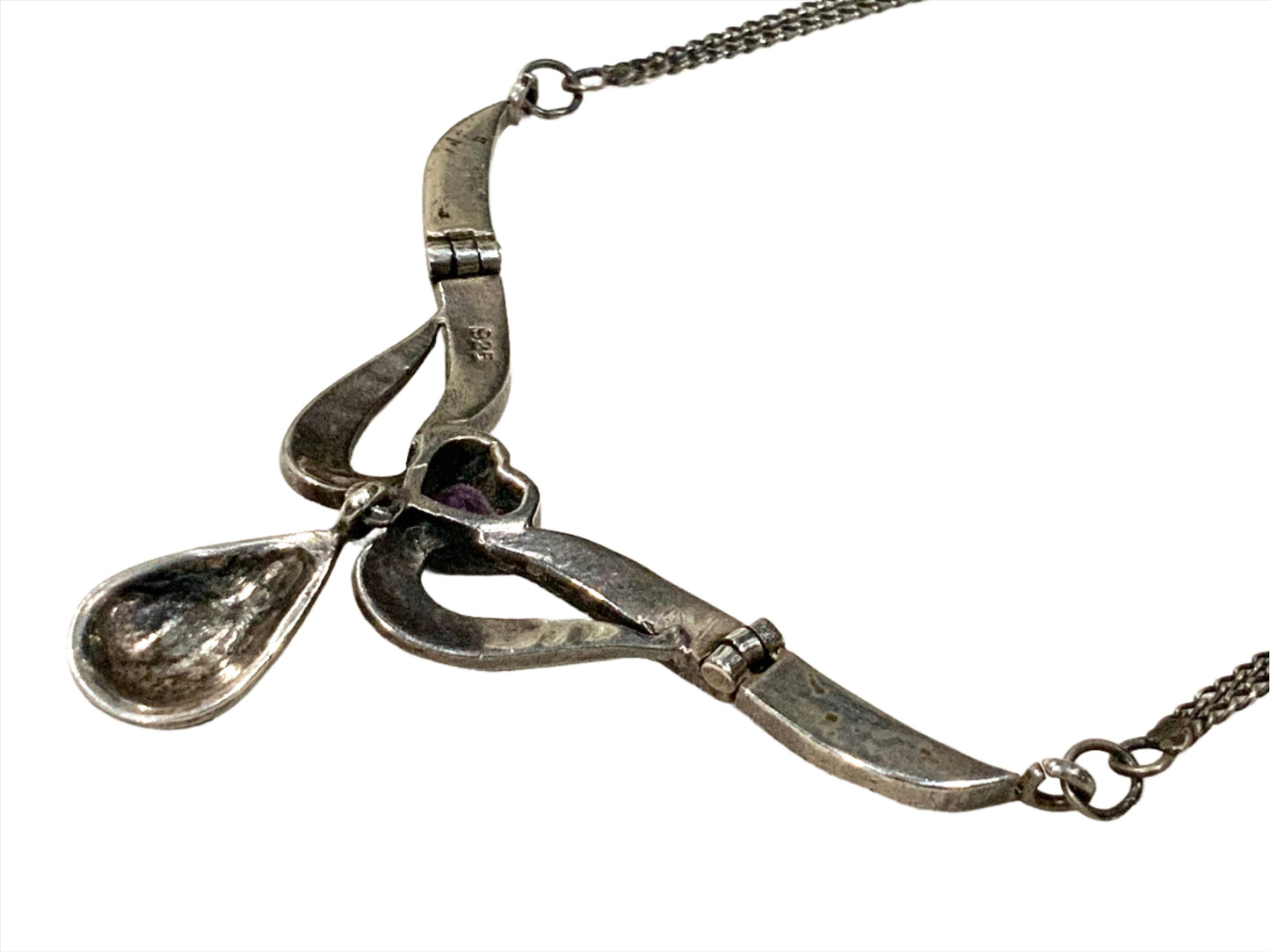 Art Deco Sterling Silver Amethyst & Marcasite Collier Necklace c 1920