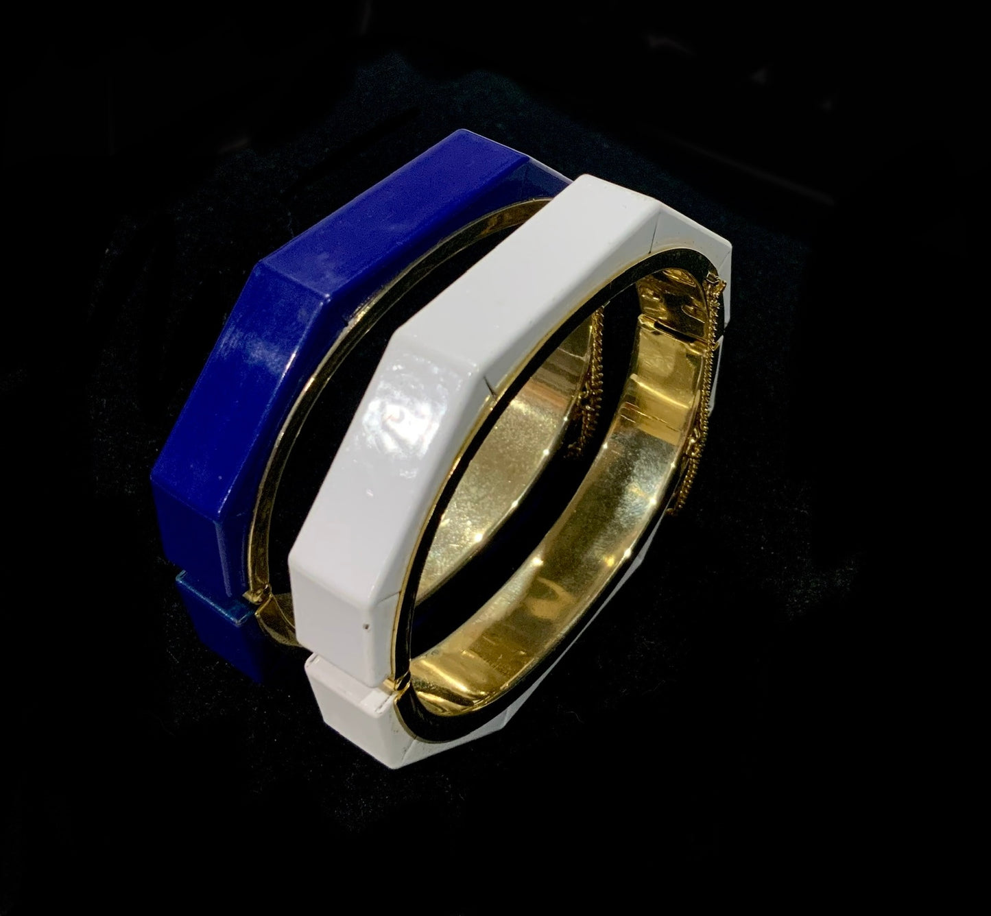 Pair of Vintage Octagonal Gold & Enamel Chunky Bracelet Bangles