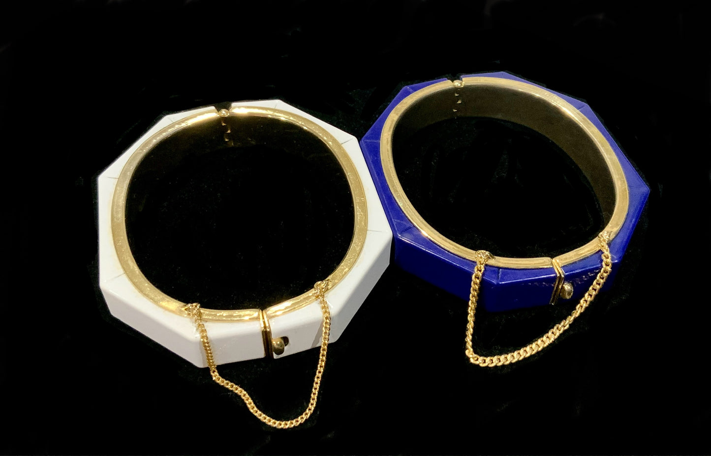 Pair of Vintage Octagonal Gold & Enamel Chunky Bracelet Bangles