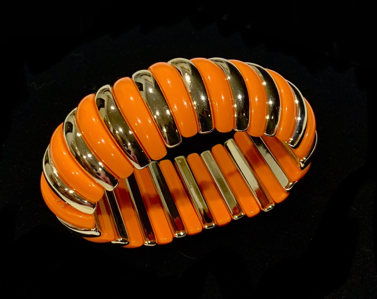 Orange & Gold Chunky Bold Statement Stretch Bracelet Bangle