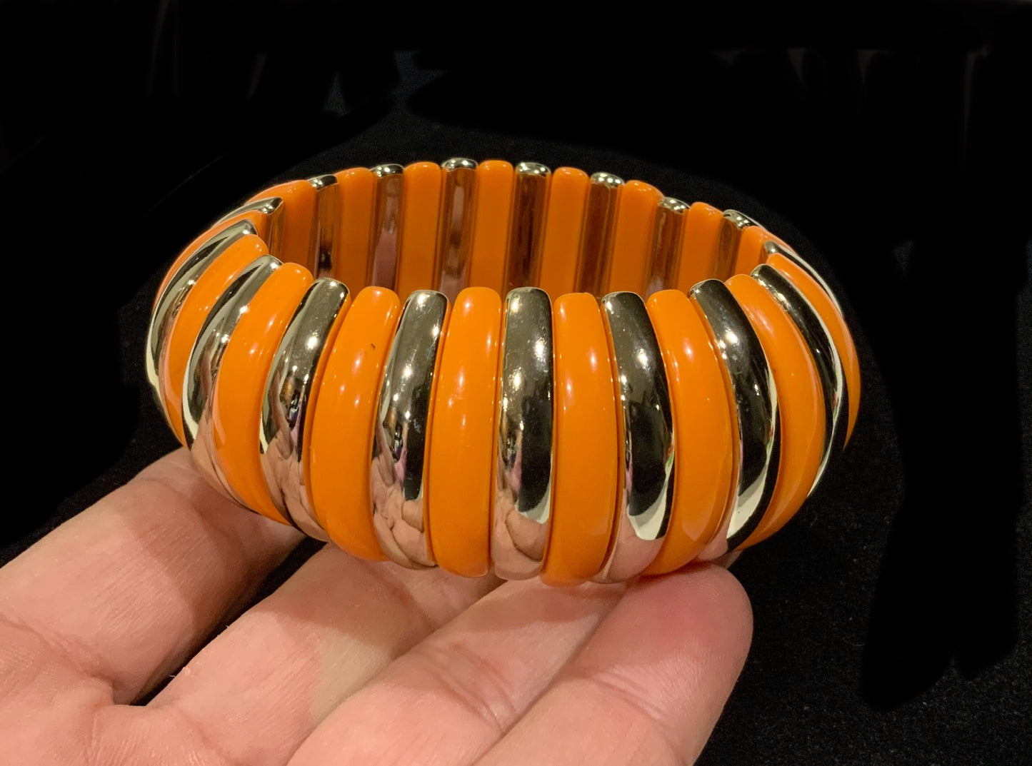 Orange & Gold Chunky Bold Statement Stretch Bracelet Bangle