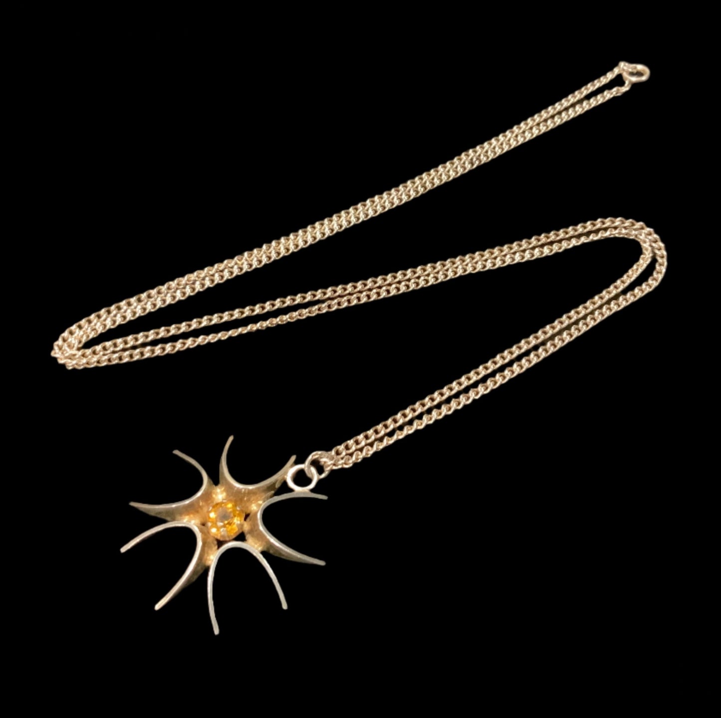 925 Sterling Silver Niels Buchholst Denmark Modernist Citrine Pendant Necklace