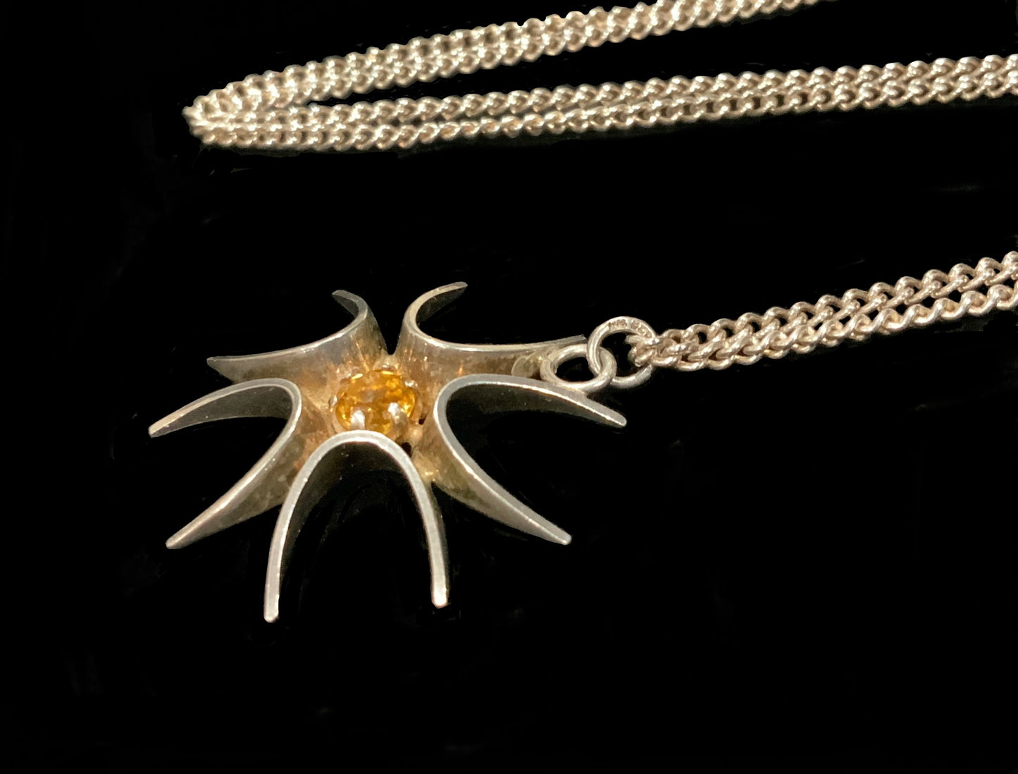 925 Sterling Silver Niels Buchholst Denmark Modernist Citrine Pendant Necklace