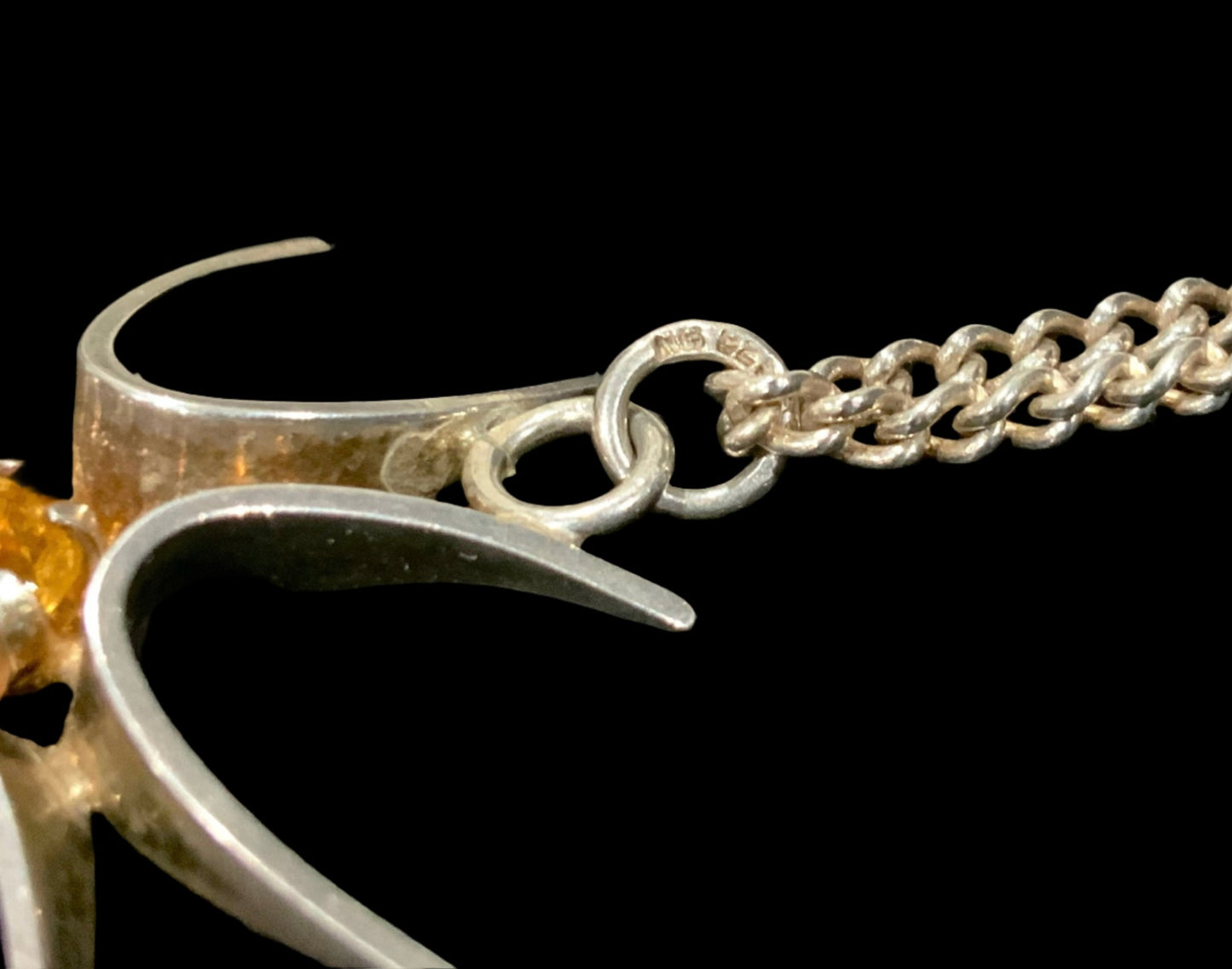 925 Sterling Silver Niels Buchholst Denmark Modernist Citrine Pendant Necklace
