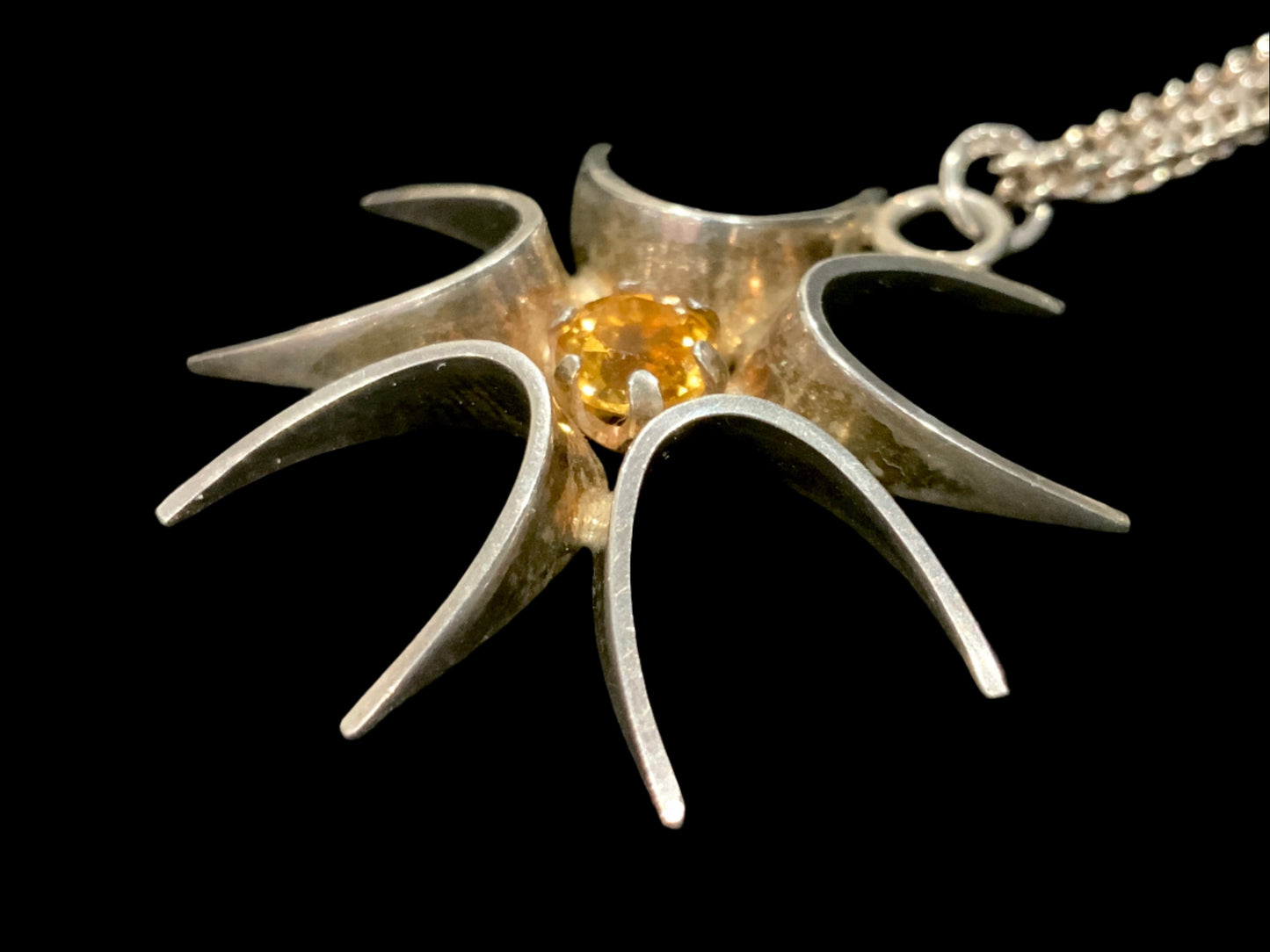 925 Sterling Silver Niels Buchholst Denmark Modernist Citrine Pendant Necklace