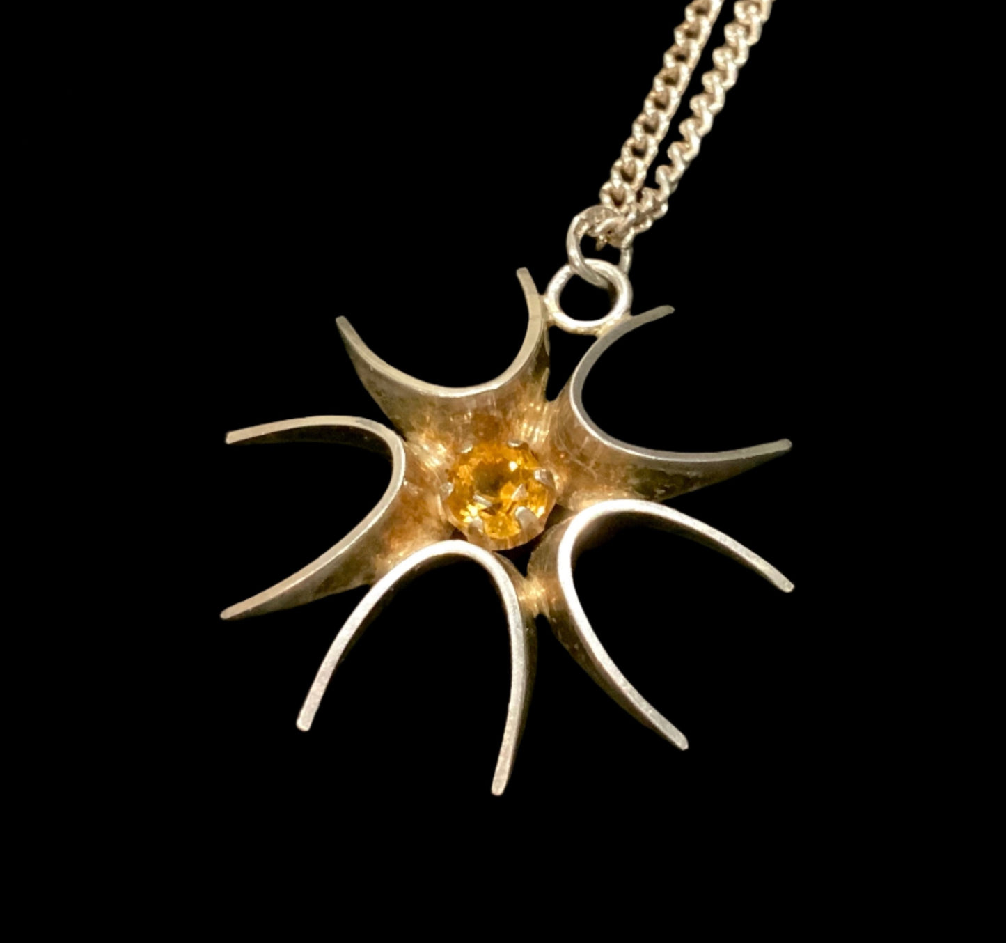925 Sterling Silver Niels Buchholst Denmark Modernist Citrine Pendant Necklace