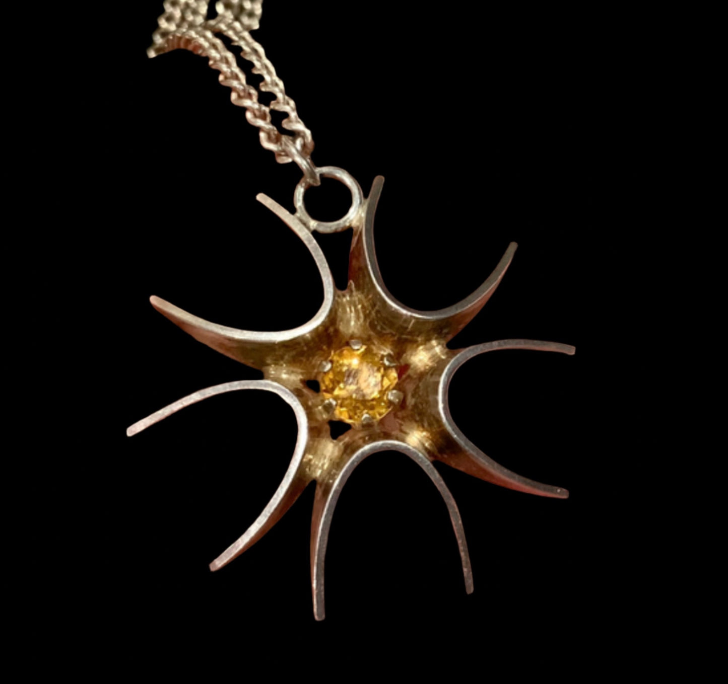925 Sterling Silver Niels Buchholst Denmark Modernist Citrine Pendant Necklace