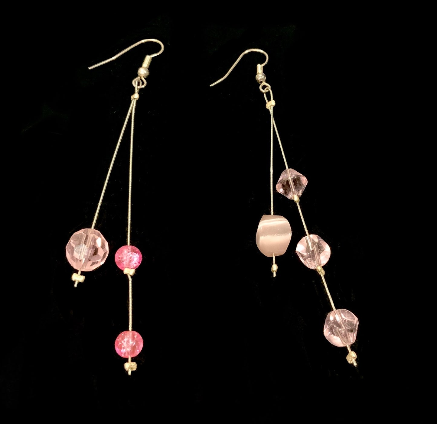 Silver & Pink Glass Bead Dangle Earrings 9.5cm