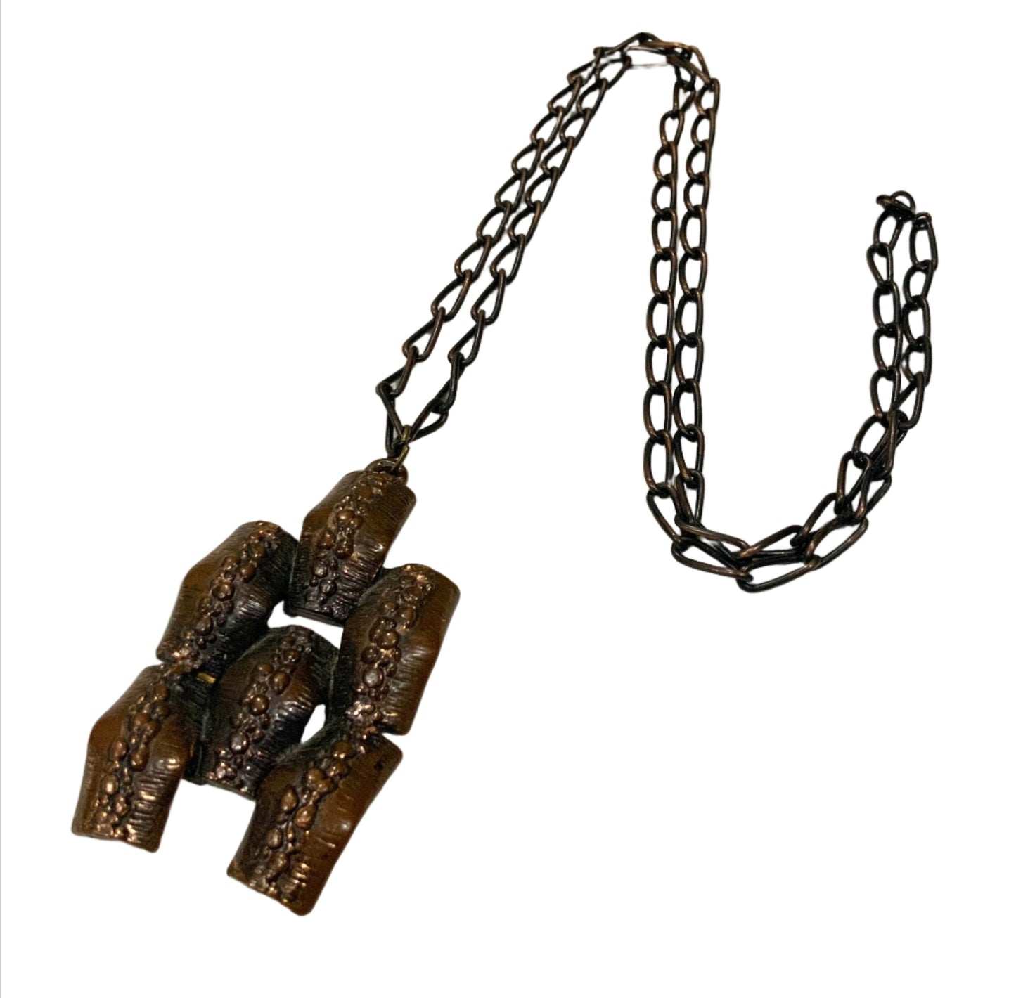 Bronzed Copper Brutalist Pendant Chain Necklace