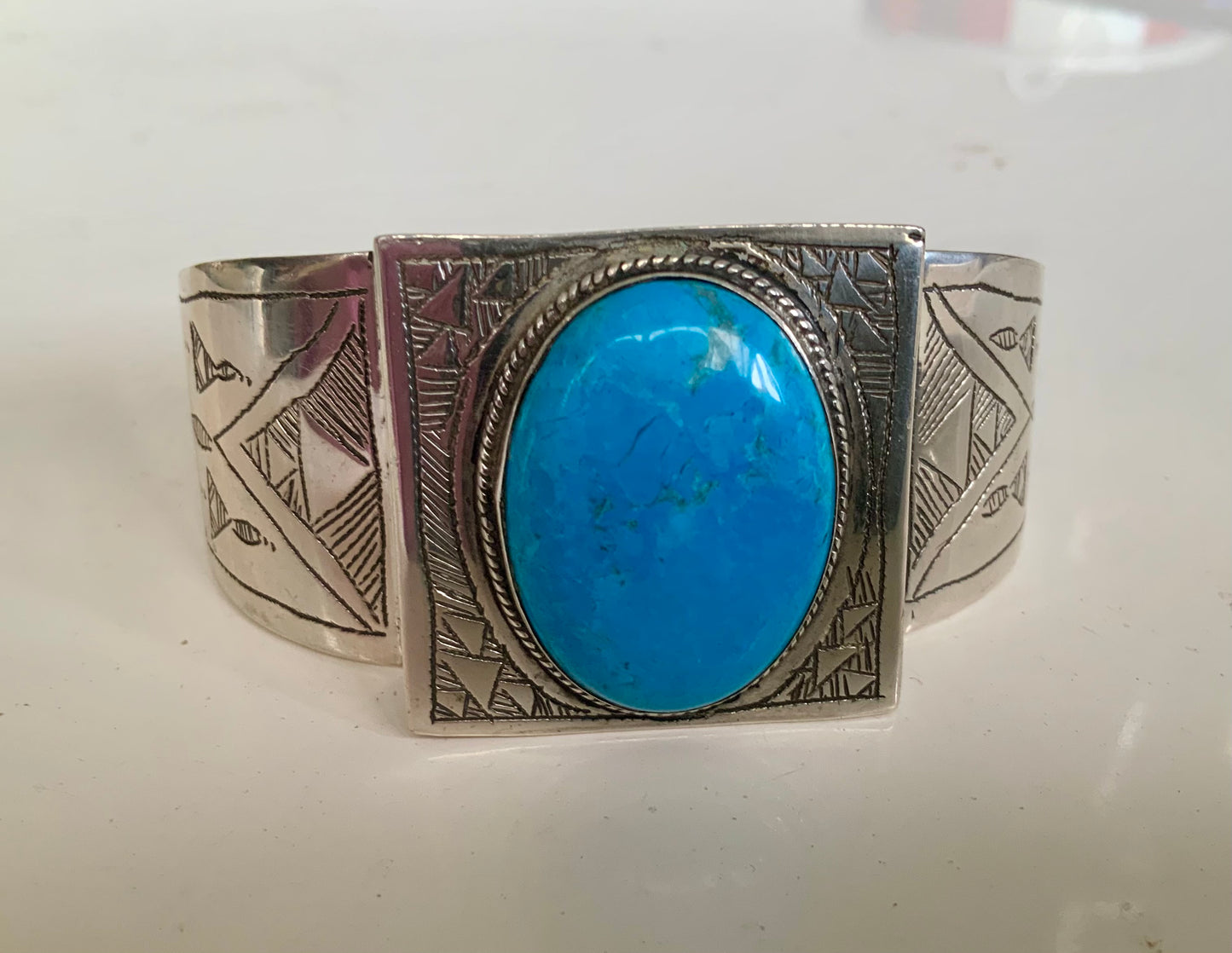 Tuareg Tribal Handmade Sterling Silver & Turquoise Cuff Bracelet