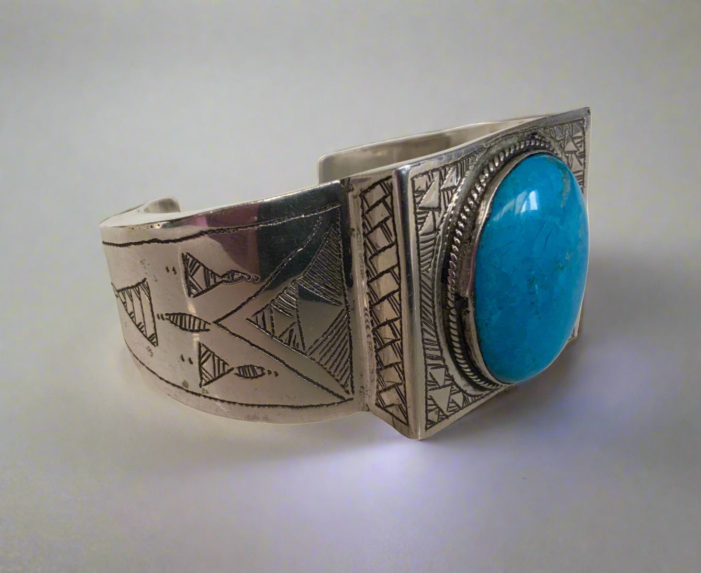 Tuareg Tribal Handmade Sterling Silver & Turquoise Cuff Bracelet