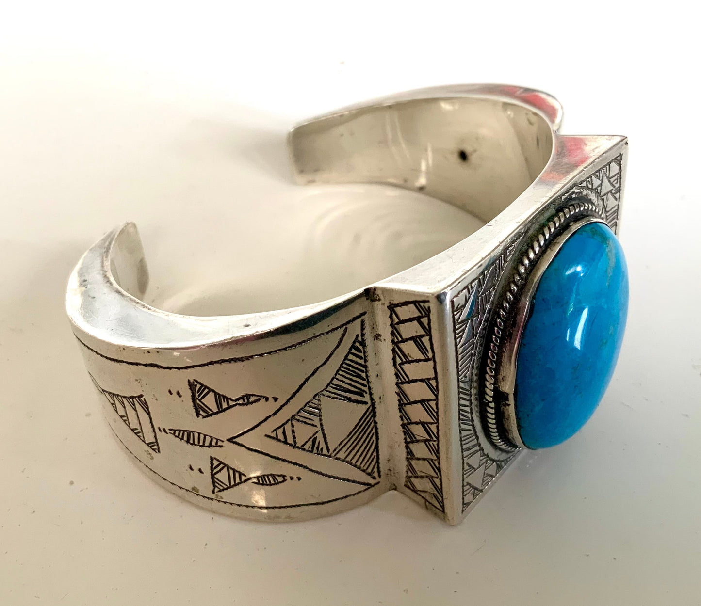 Tuareg Tribal Handmade Sterling Silver & Turquoise Cuff Bracelet
