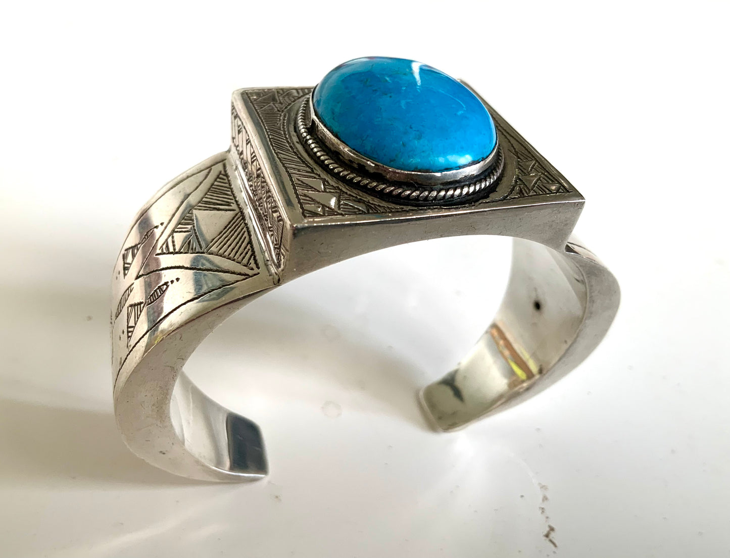 Tuareg Tribal Handmade Sterling Silver & Turquoise Cuff Bracelet